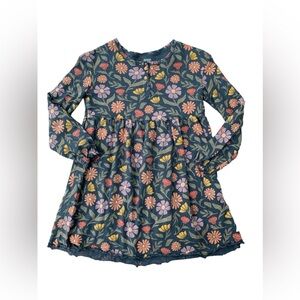 Little Co. Size 7 Fall Floral Lettuce Edge Long Sleeve Organic Dress